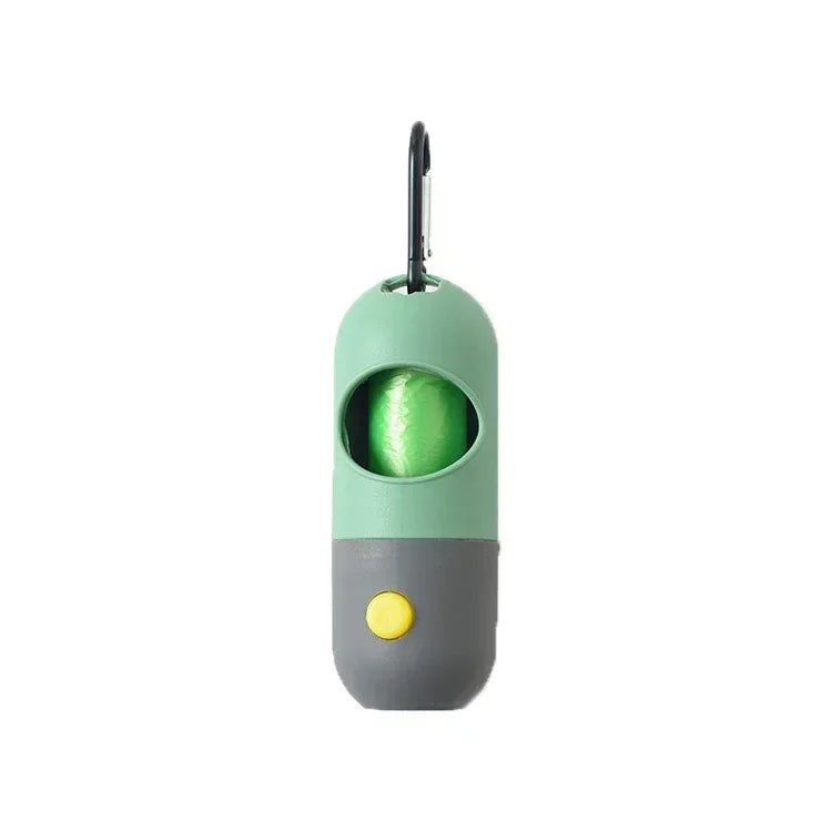 Dispensador portátil de bolsas para excrementos de perro con luz LED – Soporte para bolsas de excrementos de exterior con clip para paseos y senderismo