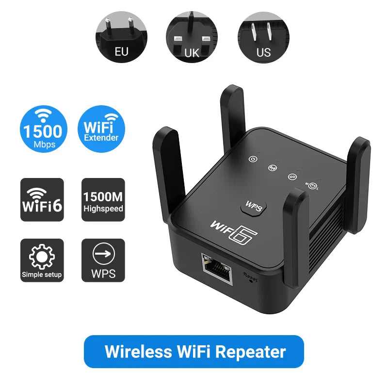 WiFi 6 Repeater AX1800 – Dual Band 2.4GHz/5GHz Signal Booster with WPA3 & Gigabit Port