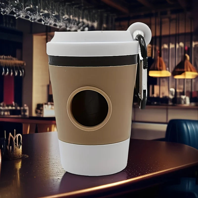 Dispensador portátil de bolsas para excrementos de perro: soporte tipo taza para pasear perros.