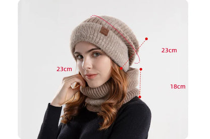 Winter Women Beanies & Snood Set – Two-Tone Knitted Hat and Scarf