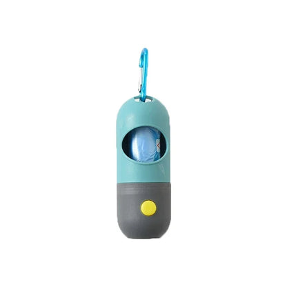 Dispensador portátil de bolsas para excrementos de perro con luz LED – Soporte para bolsas de excrementos de exterior con clip para paseos y senderismo
