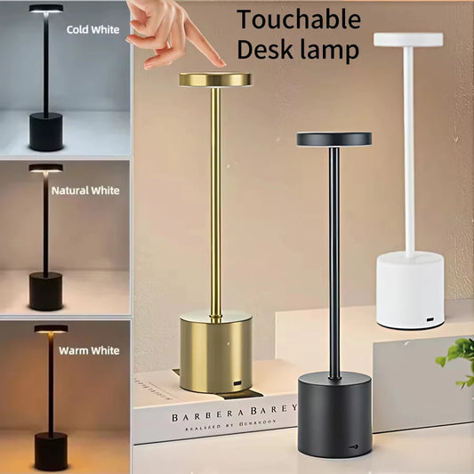 Lámpara de mesa LED con sensor táctil simple: recargable y elegante