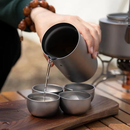 Portable Camping Titanium Tea Cup Brewing Infuser Double-layer Insulated Travel Tea Set