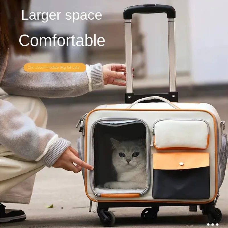 Carrito de viaje portátil para perros y gatos pequeños: ligero y con ruedas, con diseño transpirable.