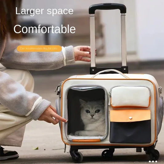 Carrito de viaje portátil para perros y gatos pequeños: ligero y con ruedas, con diseño transpirable.