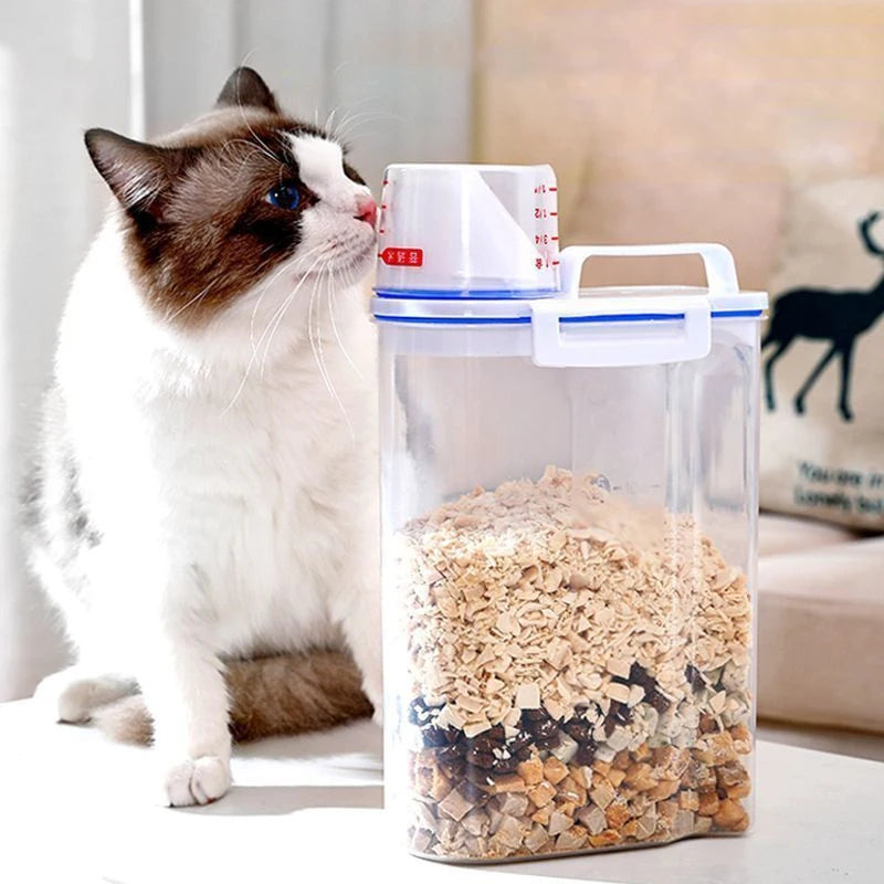 Contenedor hermético para comida de mascotas (1,5 kg/2 kg) con taza medidora (para perros y gatos) 