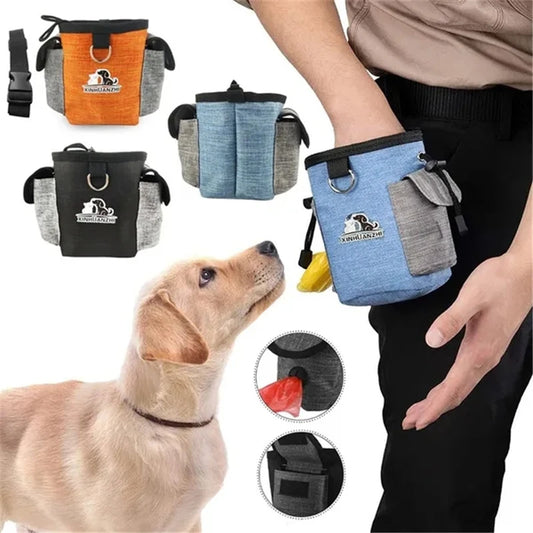 Bolsa portátil de premios para perros: bolsa de golosinas para exteriores con clip y cordón.