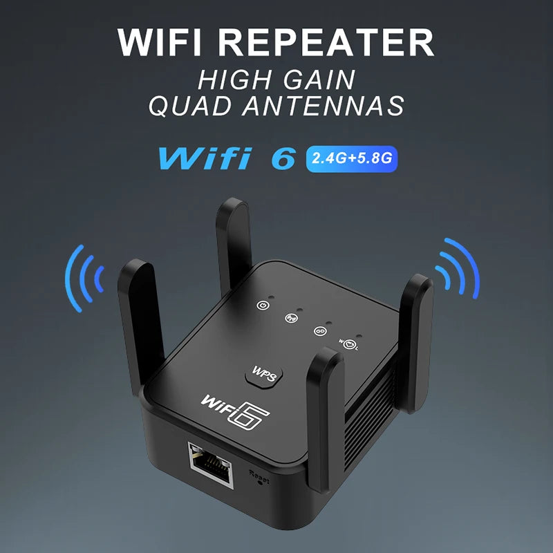 Repetidor WiFi 6 AX1800: amplificador de señal de doble banda de 2,4 GHz y 5 GHz con WPA3 y puerto Gigabit