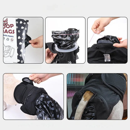 Pantalones portátiles para recoger excrementos de perro, lavables, con bolsas desechables impresas para viajes al aire libre, reutilizables y fáciles de limpiar.
