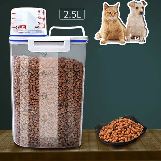 Contenedor hermético para comida de mascotas (1,5 kg/2 kg) con taza medidora (para perros y gatos) 