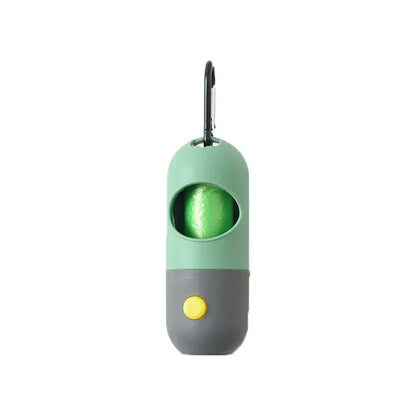 Dispensador portátil de bolsas para excrementos de perro con luz LED – Soporte para bolsas de excrementos de exterior con clip para paseos y senderismo