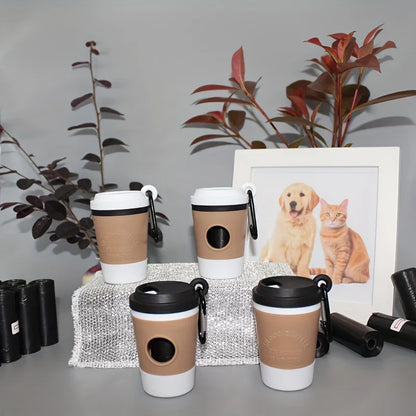 Dispensador portátil de bolsas para excrementos de perro: soporte tipo taza para pasear perros.