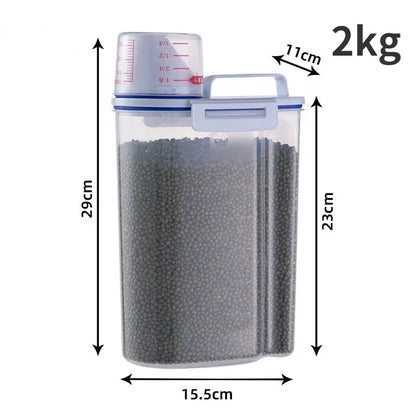 Recipiente hermético para comida de mascotas: 1,5 kg/2 kg, para perros y gatos, con taza medidora.