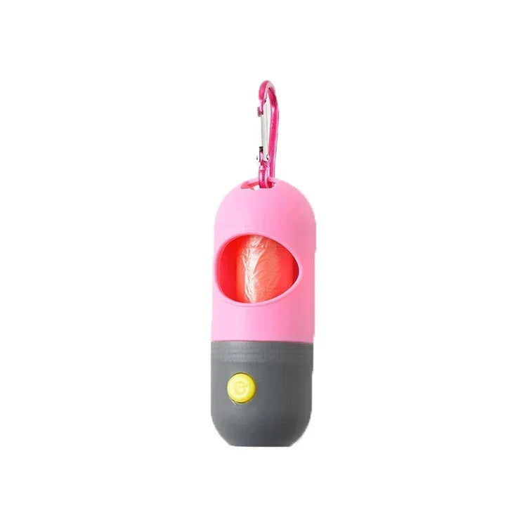 Dispensador portátil de bolsas para excrementos de perro con luz LED – Soporte para bolsas de excrementos de exterior con clip para paseos y senderismo