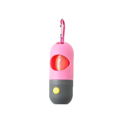 Dispensador portátil de bolsas para excrementos de perro con luz LED – Soporte para bolsas de excrementos de exterior con clip para paseos y senderismo
