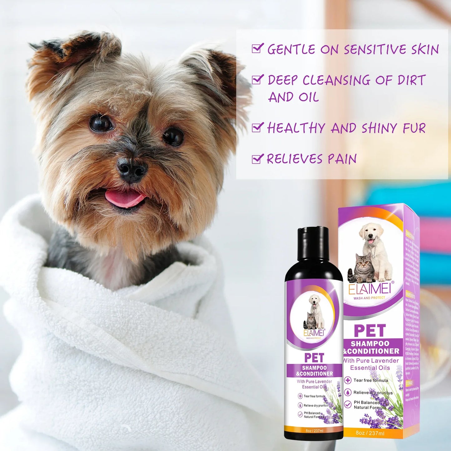 Champú natural para perros: antimanchas, hidratante, alivia el picor y cuida el pelo (237 ml)