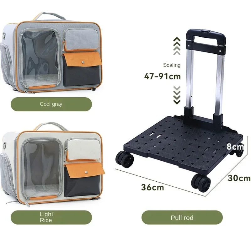 Carrito de viaje portátil para perros y gatos pequeños: ligero y con ruedas, con diseño transpirable.