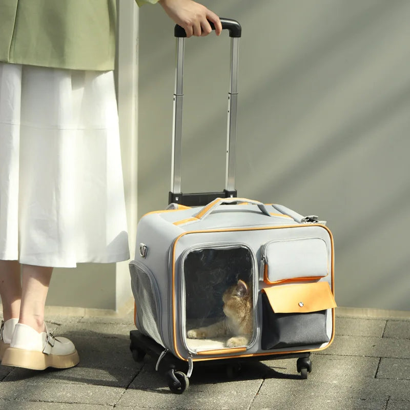 Carrito de viaje portátil para perros y gatos pequeños: ligero y con ruedas, con diseño transpirable.