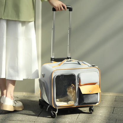 Carrito de viaje portátil para perros y gatos pequeños: ligero y con ruedas, con diseño transpirable.