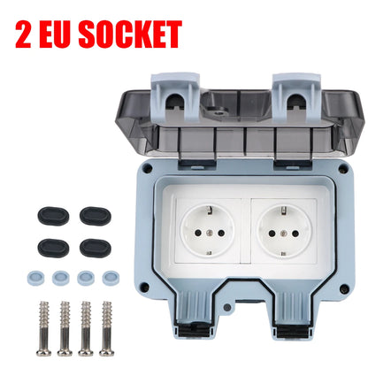 Enchufe de pared doble UE impermeable para exteriores: toma de corriente de 16 A con interruptor y USB-C