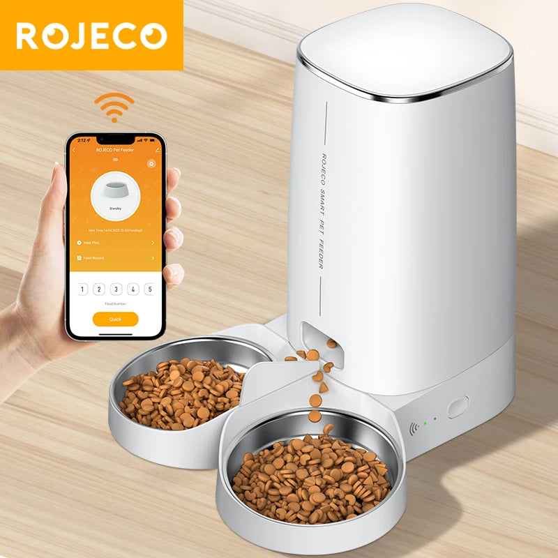 ROJECO Smart Automatic Cat Feeder – WiFi Pet Food Dispenser with Timer