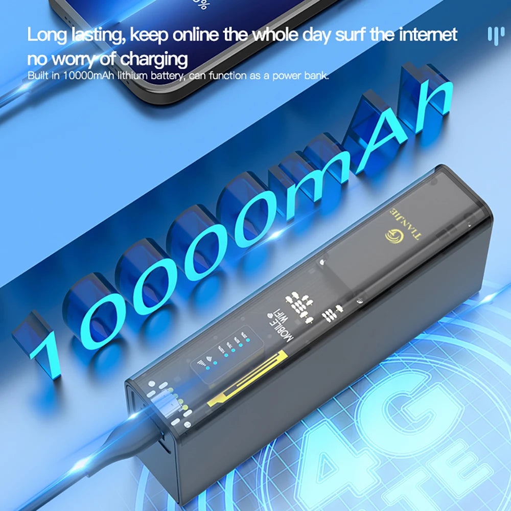 TIANJIE MF310 MiFi con punto de acceso Wi-Fi, Wi-Fi móvil SIM, enrutador Wi-Fi portátil 4G LTE de 10000 mAh, alta velocidad de 150 Mbps para viajes globales