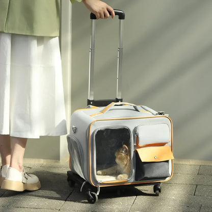 Carrito de viaje portátil para perros y gatos pequeños: ligero y con ruedas, con diseño transpirable.