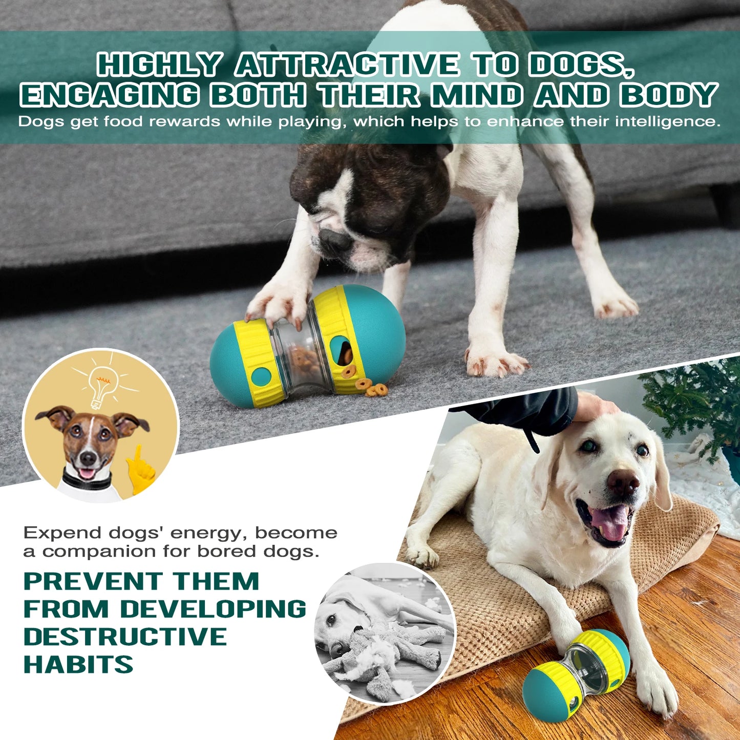 Juguete interactivo dispensador de premios para perros: comedero lento para perros pequeños y medianos | Rompecabezas para mascotas con entrenamiento intelectual en interiores