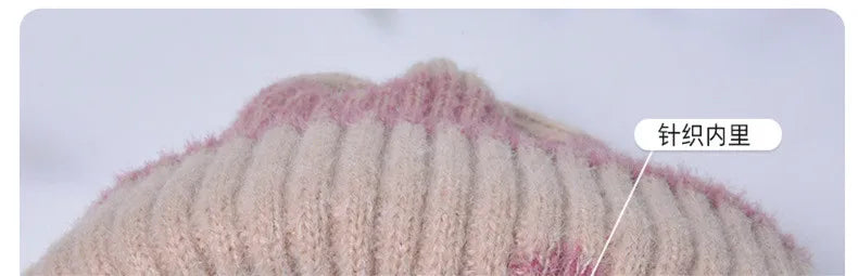 Winter Women Beanies & Snood Set – Two-Tone Knitted Hat and Scarf