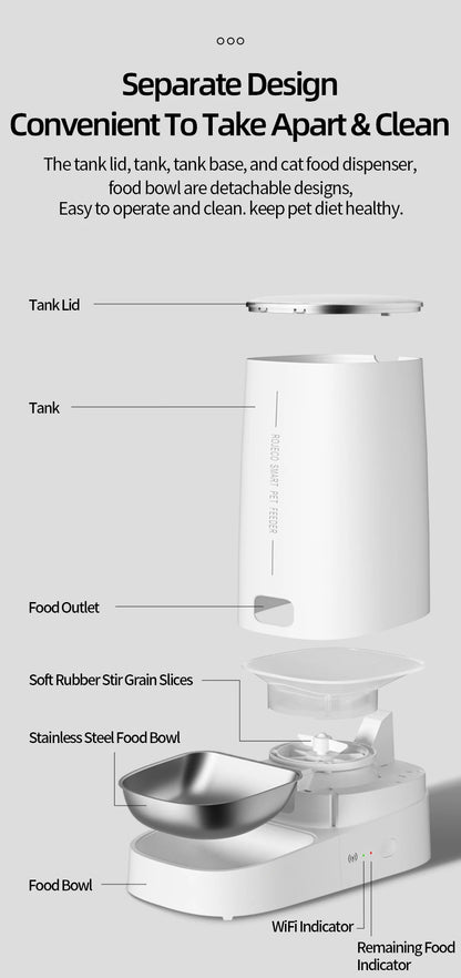 ROJECO Smart Automatic Cat Feeder – WiFi Pet Food Dispenser with Timer