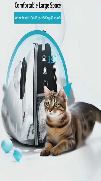 "Transparent Cat Carrier Backpack – Breathable Space Capsule Pet Travel Bag for Cats